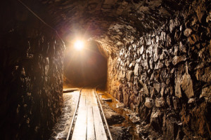 Mine tunnel with path - historical gold, silver, copper mine.